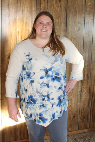 Blue Watercolor Floral Top - Plus
