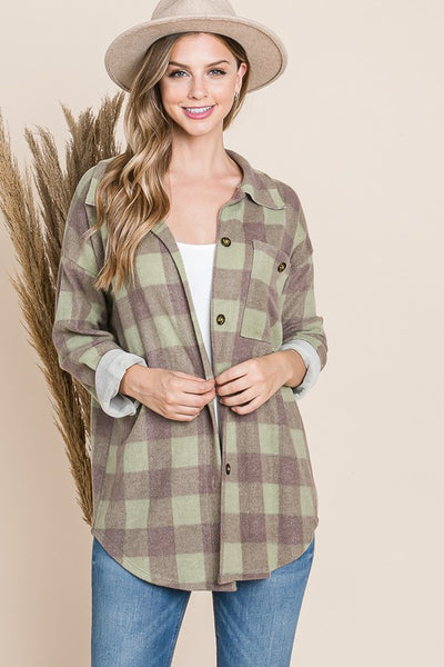 Plaid Fleece Shirt Jacket