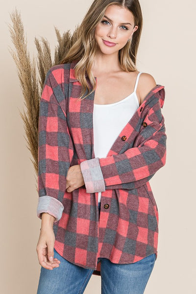 Plaid Fleece Shirt Jacket