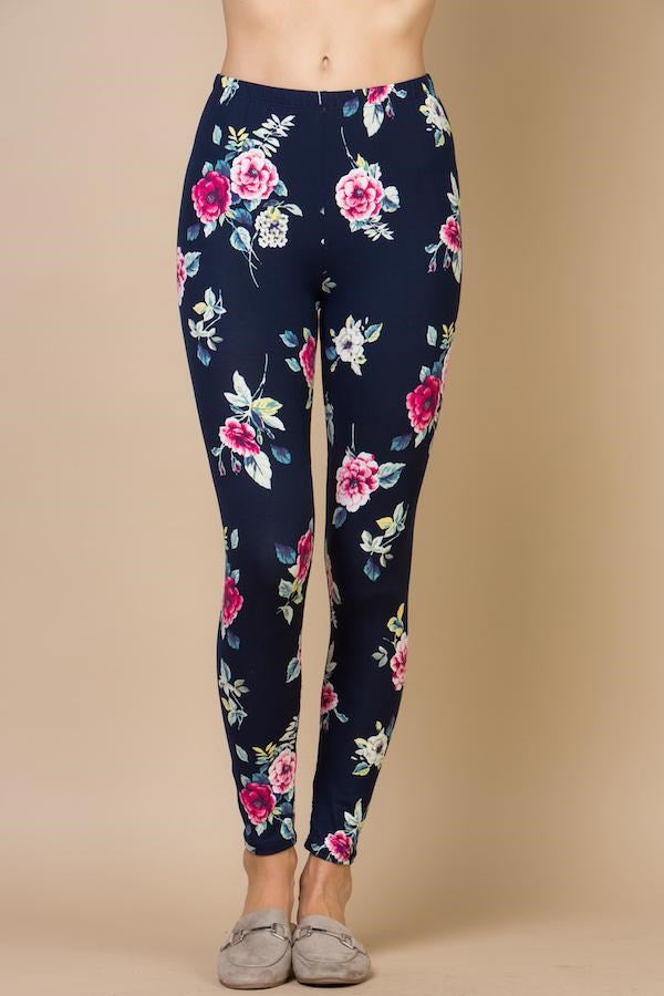 Navy Floral Leggings - Plus
