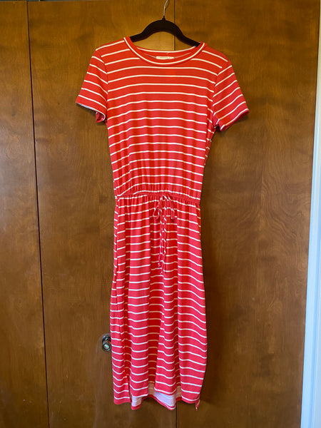 Coral Stripe Midi Dress