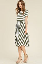 Olive Stripe Midi Dress