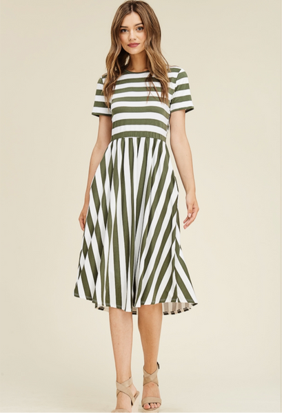 Olive Stripe Midi Dress